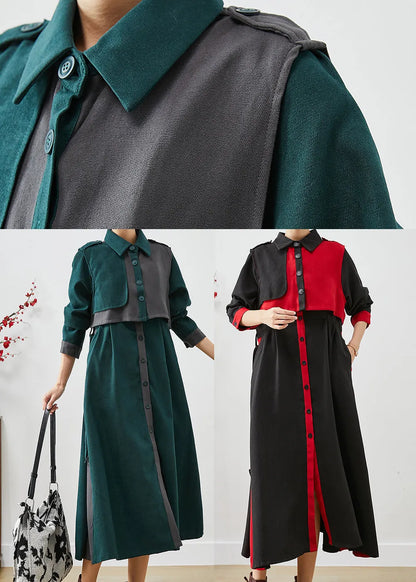 Green Peter Pan Collar Patchwork Cotton Two-piece Set Fall