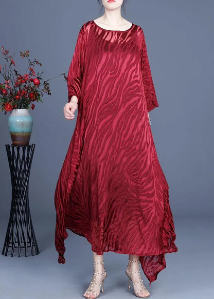 Red Two Piece Spring Silk Asymmetrical Design Dress With Suspender Skirt