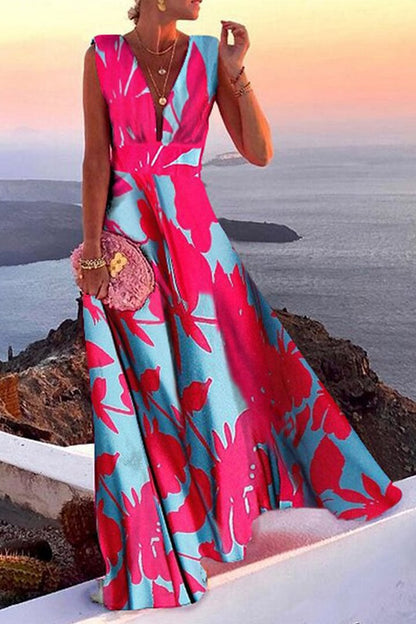 Simplicity White Flowers Split Joint V Neck a Line Dresses Summer