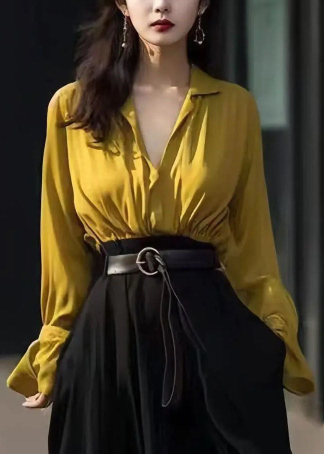 Yellow Peter Pan Collar Butto Shirt Fall