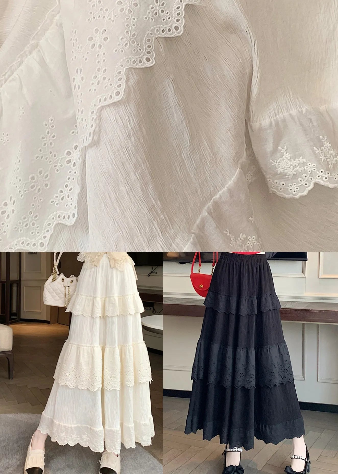 Black High Waist Patchwork Cotton Skirts Summer