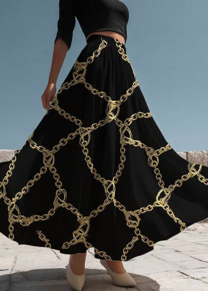 Black Print Exra Large Hem Chiffon Skirt Summer