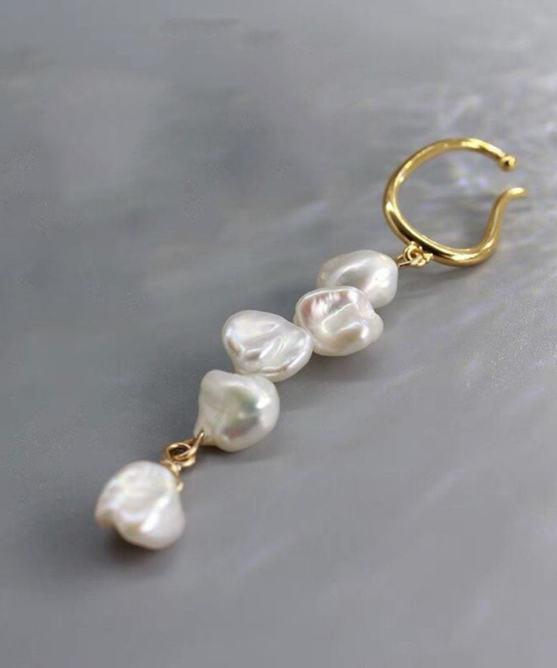 White Alloy Asymmetric Pearl Drop Earrings