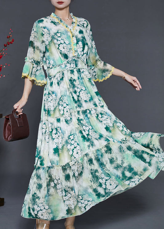 Green Ruffled Chiffon Holiday Dress Summer
