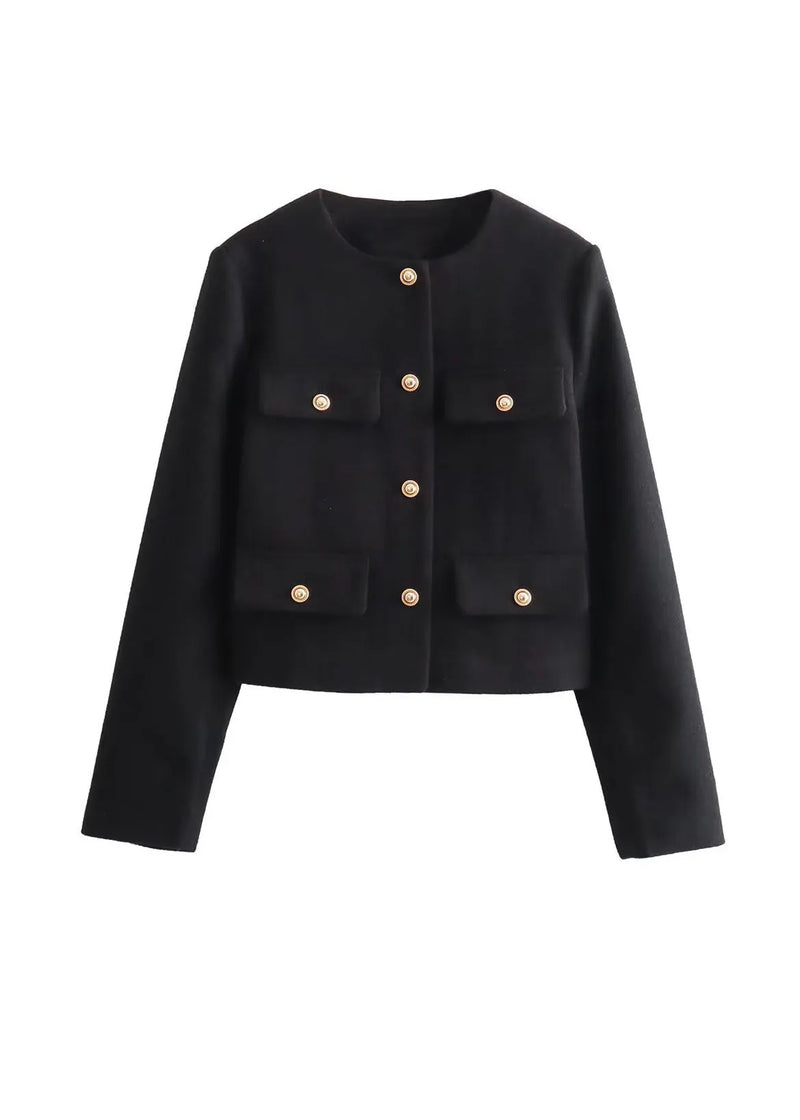 European and American Style Green O Neck Button Short Coat Spring