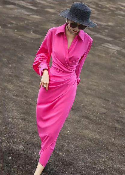 Rose Peter Pan Collar Wrinkled Cotton Dresses Long Sleeve