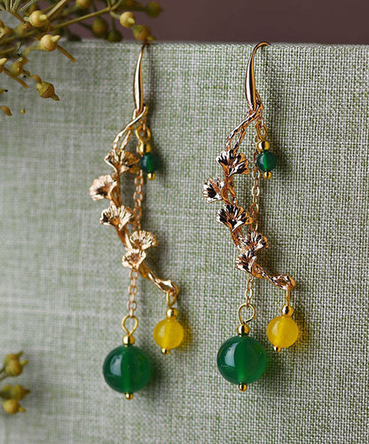 Green Agate the Flowering Branches Shake to Give Notice 14k Gold Drop Earrings