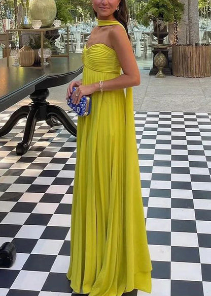 Fluorescent Green Strapless Ribbon Long Dress Sleeveless