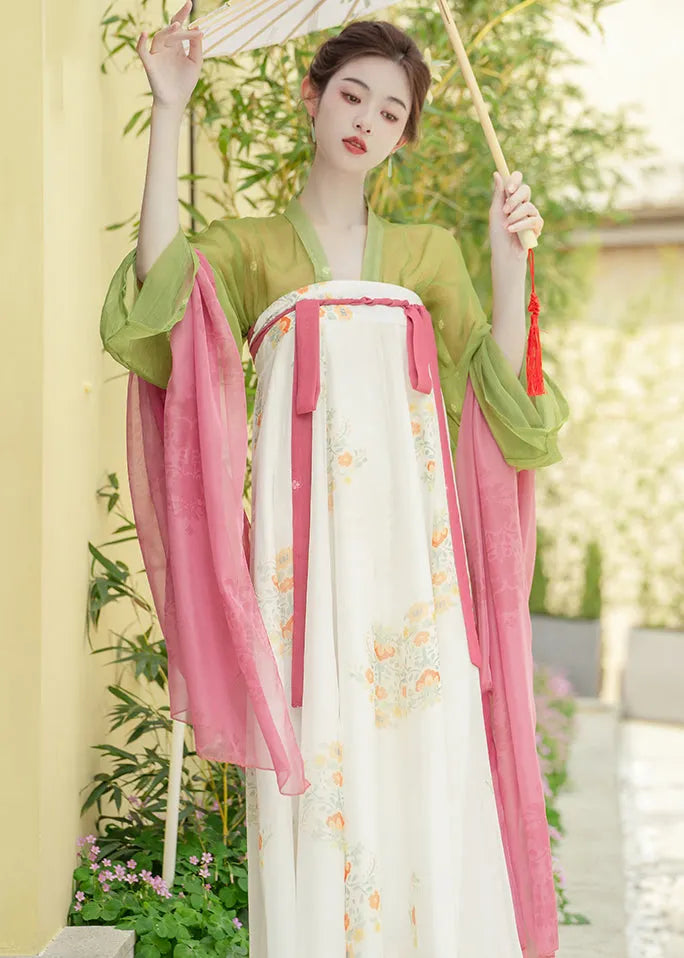 Classy Green Print Lace Up Patchwork Chiffon Tops and Dresses Two Pieces Set Fall
