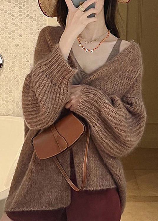 French Cozy Pomelo Red Woolen Cardigans Fall