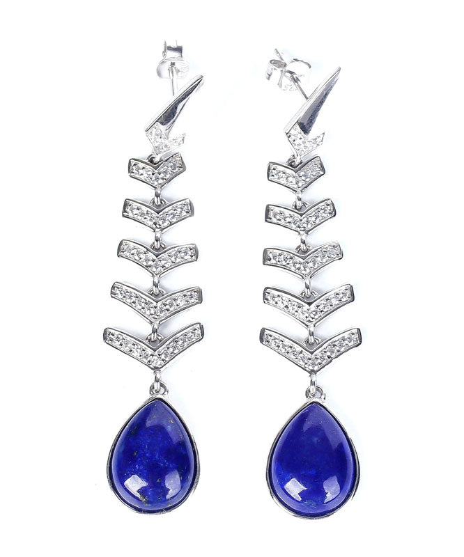 Blue Sterling Silver Inlaid Gem Stone Zircon Drop Earrings