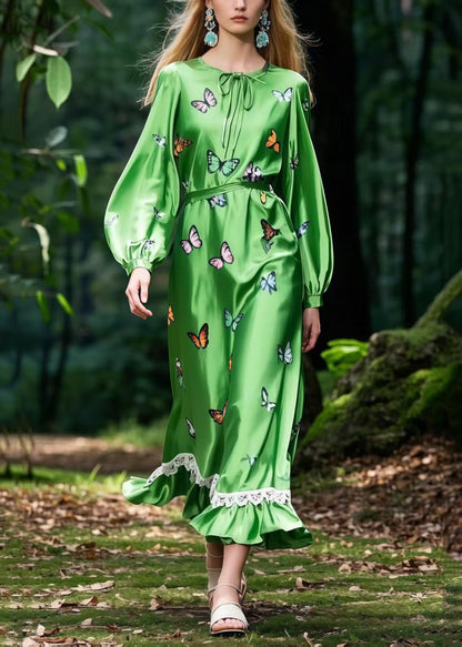 Tea Green Butterfly Silk Robe Dresses Spring