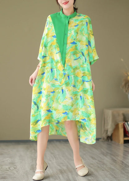 Summer New Green Spliced Tie Dyed Shirt Dress