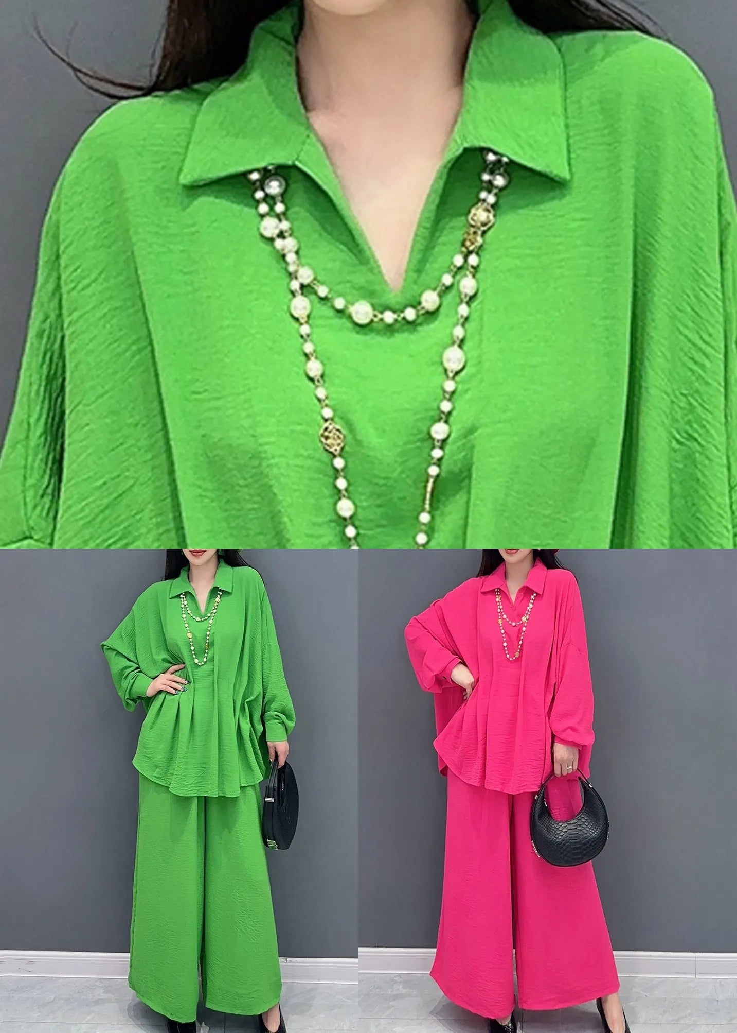 Rose Tops and Wide Leg Pants Cotton Two Pieces Set Spring