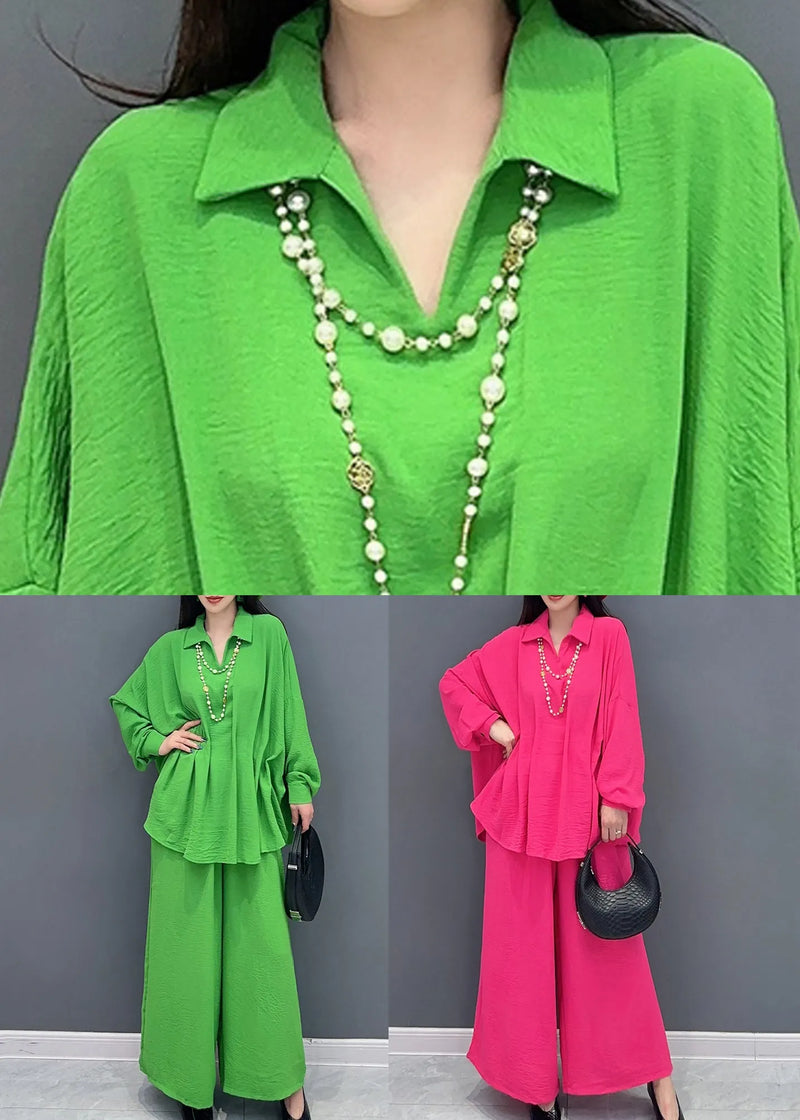 Rose Tops and Wide Leg Pants Cotton Two Pieces Set Spring