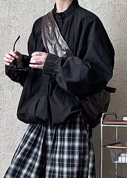 Black Zippered Patchwork Jacket Spring
