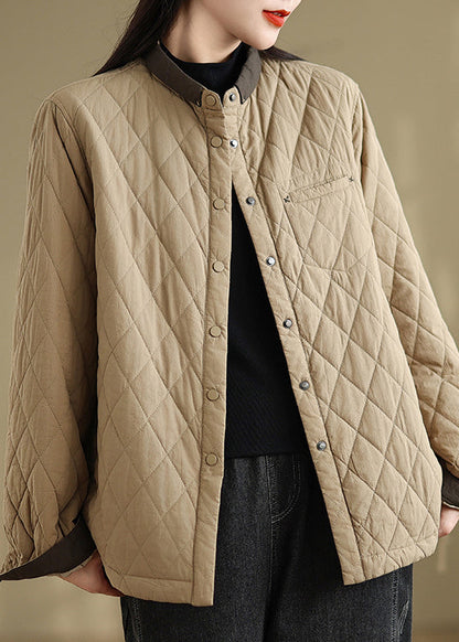 Coffee Stand Collar Pockets Fine Cotton Filled Jackets Spring