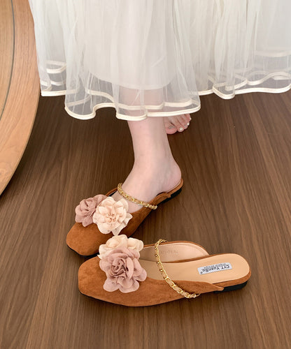 Beige Suede New Retro Splicing Slide Sandals