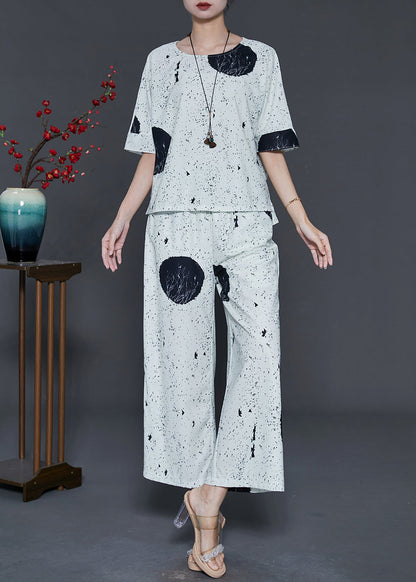 Modern White Oversized Print Chiffon Two Pieces Set Summer