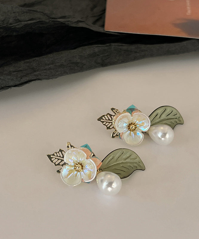 French Colorblock Acrylic Alloy Pearl Water Droplet Stud Earrings