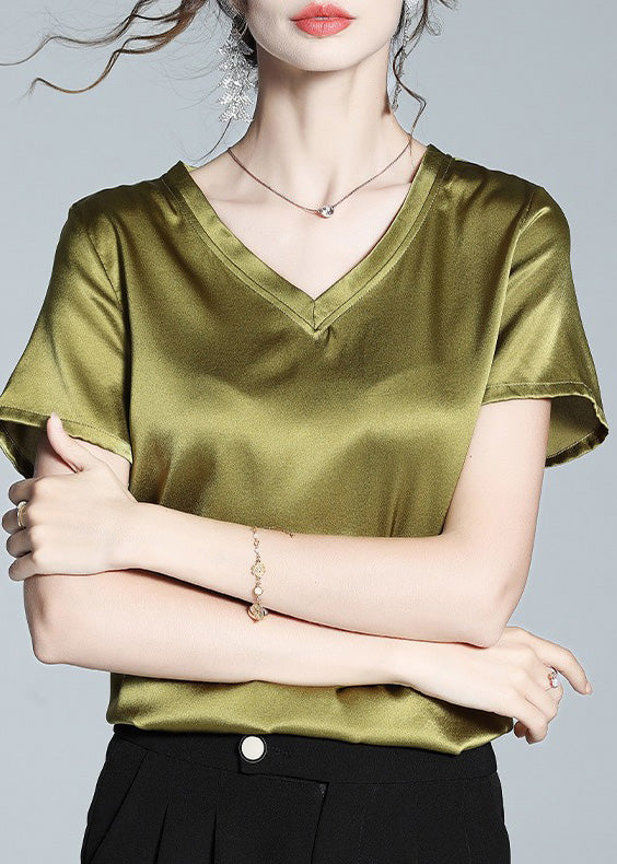 Diy Green V Neck Silk Top Summer