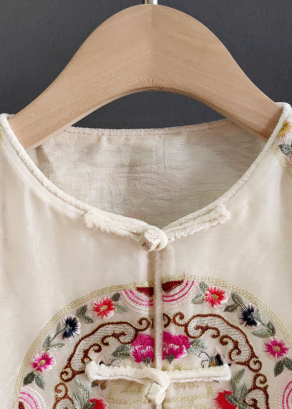 White Embroideried Patchwork Silk Vest Sleeveless