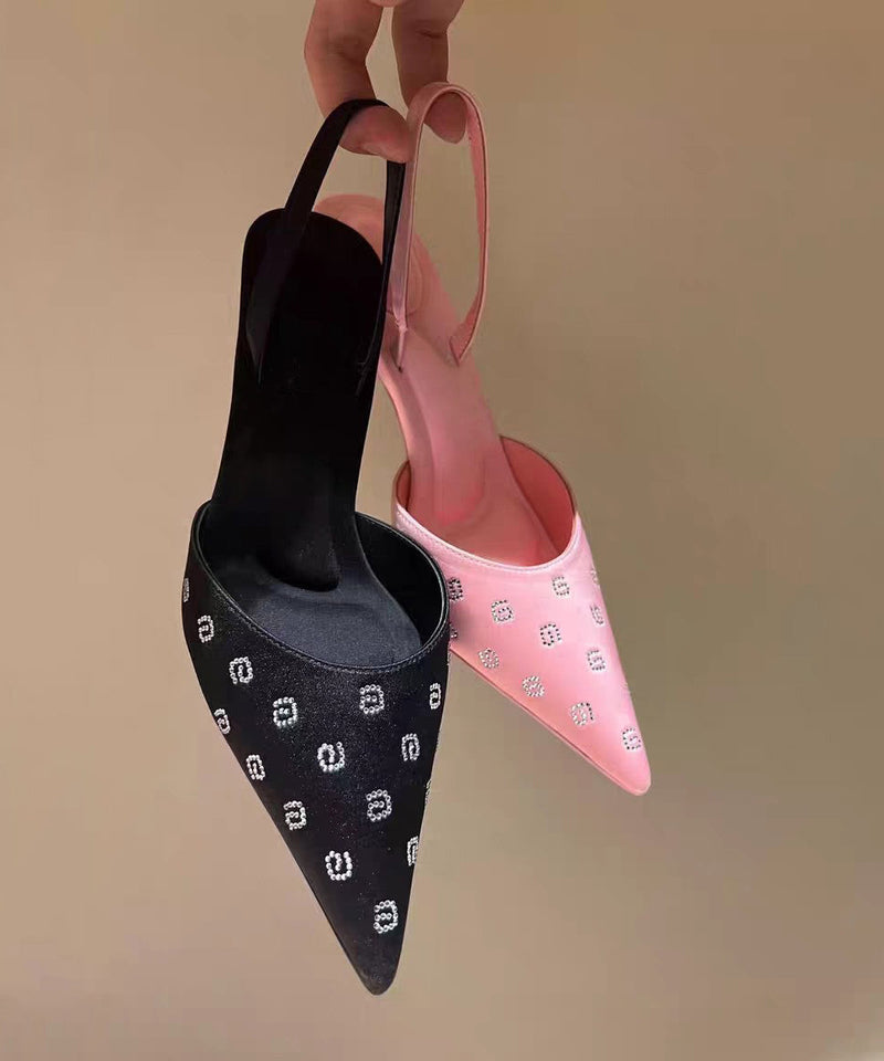 Black Stiletto Faux Leather Sandals Pointed Toe