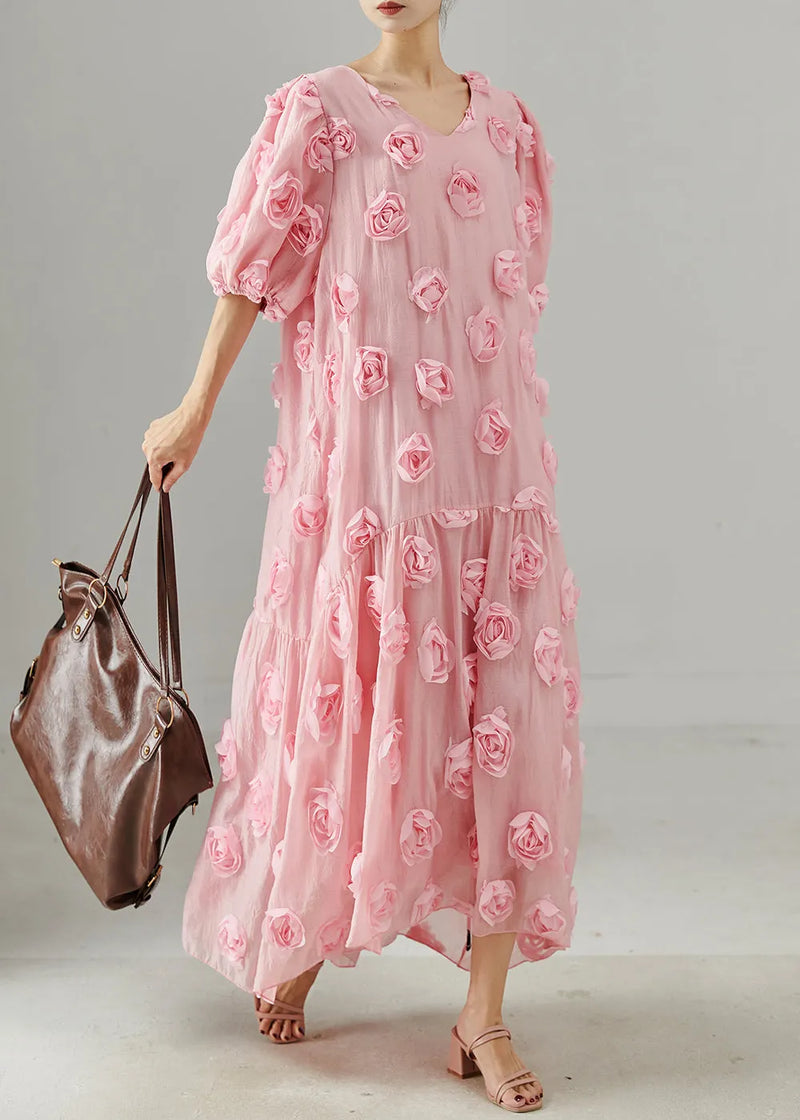 Pink Oversized Stereoscopic Cotton Party Dress Summer
