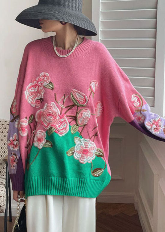 Pink Embroideried Knit Top Spring