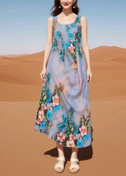 Oversized Print Cotton Holiday Dress Sleeveless