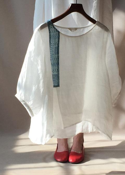 White Top Silhouette O Neck Lantern Sleeve Clothing Blouses
