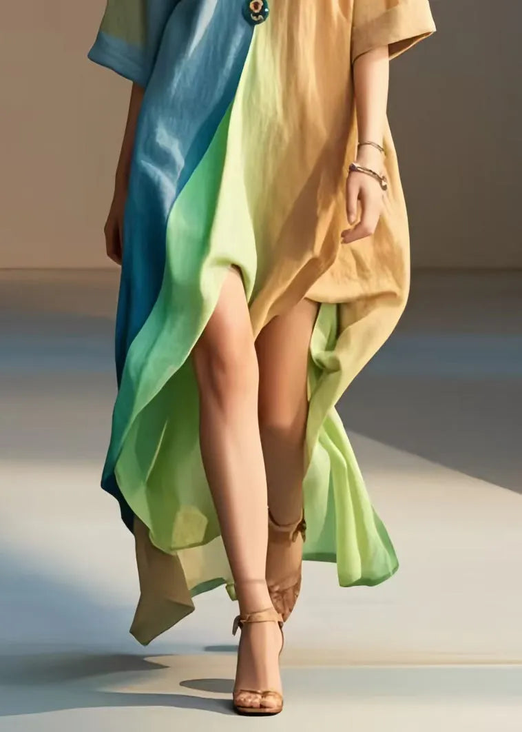 Italian Rainbow Oversized Low High Design Cotton Maxi Dresses Summer