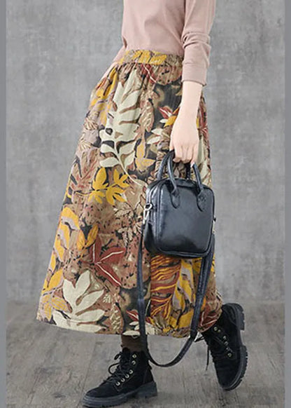 Khaki Pockets Print a Line Skirts Spring