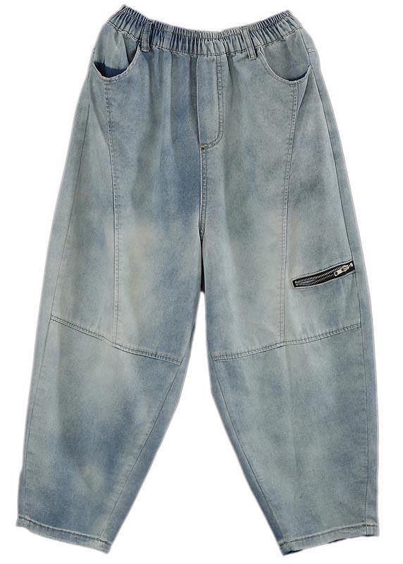 Natural Blue High Waist Zippered Harem Summer Pants