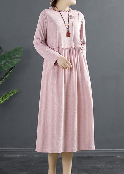Diy Pink Ruffled Patchwork Loose Dress