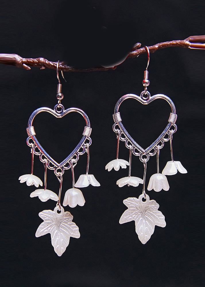 White Leaf Acrylic Heart-shaped Drop Earrings