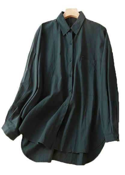 Khaki Oversized With Pocket Cotton Shirts Spring