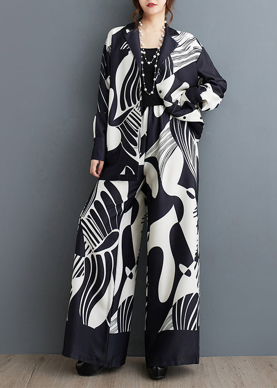 New Black Print Two Piece Set for Autumn