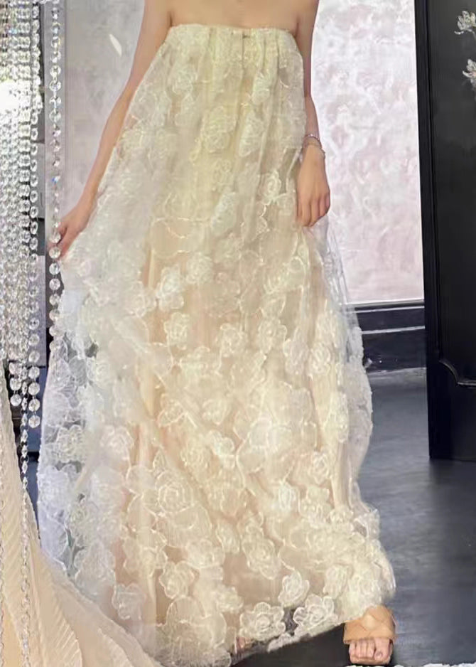 Original Design White Off the Shoulder Flower Tulle Long Dress