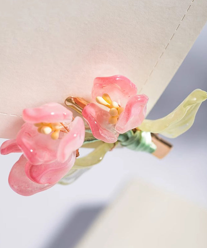 Pink Copper Colored Glaze Tulip Hairpin