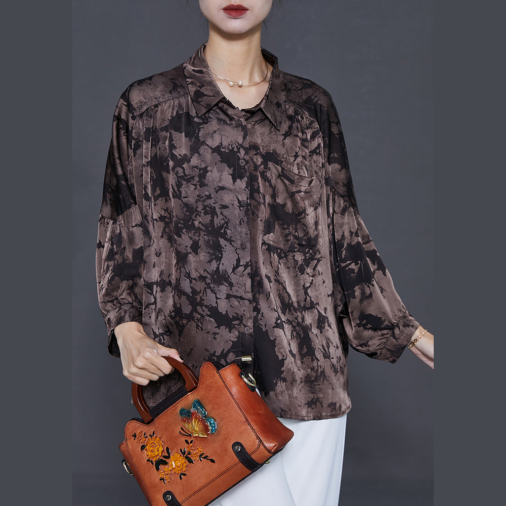 Boutique Chocolate Oversized Print Chiffon Shirts Summer