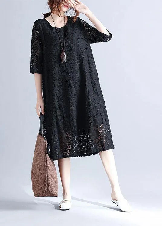 Black Loose Lace Summer Half Sleeve Summer Dress