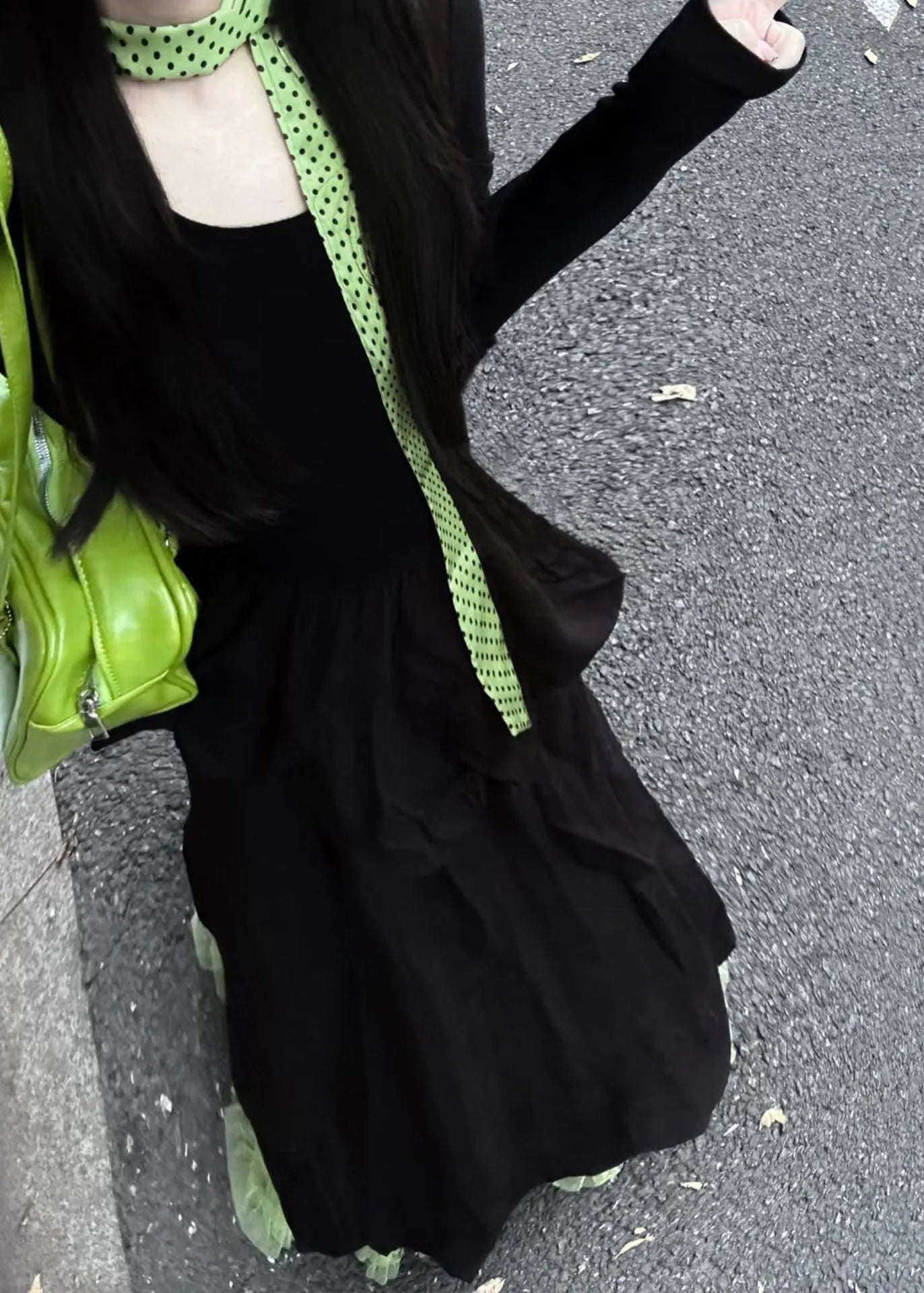 Slim Fit Black O Neck High Waist Cotton Long Dress Spring