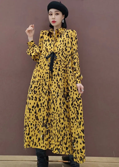 Yellow Peter Pan Collar Print Shirts Dress Spring