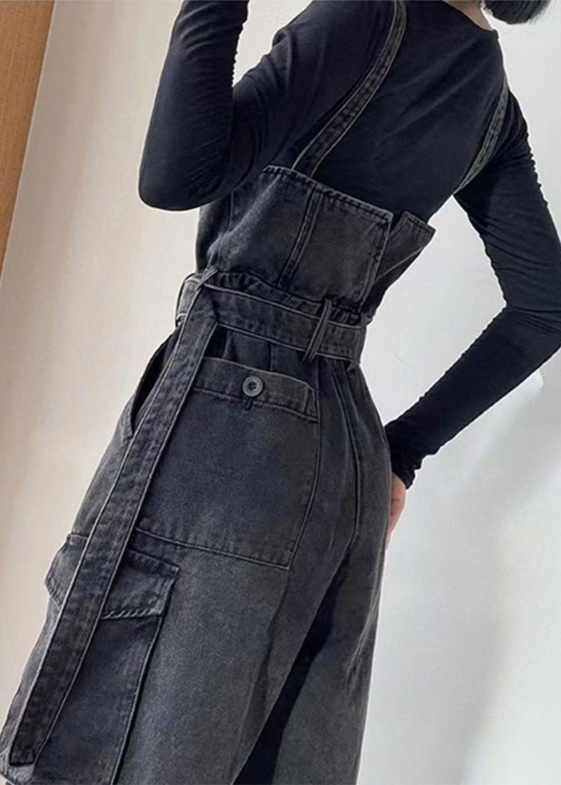 Black Tunic Pockets Denim Overalls Jumpsuit Summer