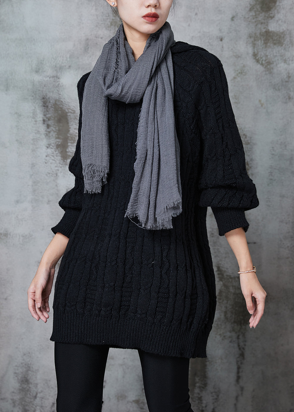 Diy Black Hooded Thick Knit Sweatshirts Dress Winter