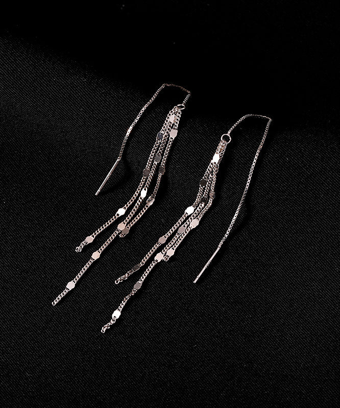 Silk Sterling Silver Sequins Tassel Drop Earrings