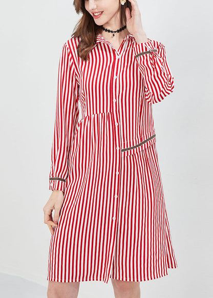 Red Asymmetrical Striped Shirt Dress Spring