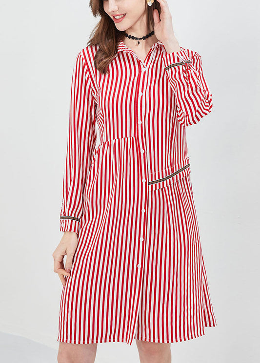 Red Asymmetrical Striped Shirt Dress Spring