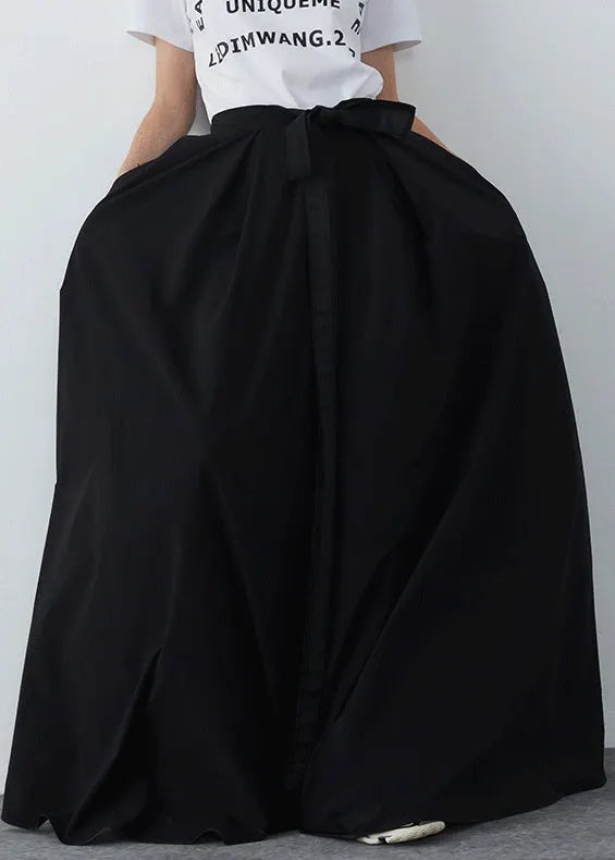 Black Pockets Cotton Summer Skirts High Waist